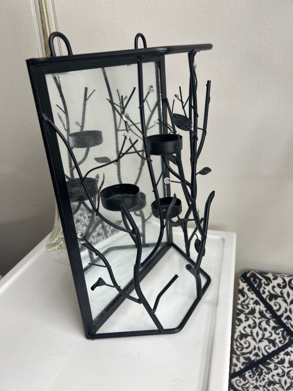 Tea Light Candle Holder w/Ghostly/Witch and House in the Forest Done on Mirror